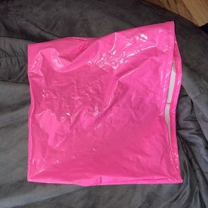 Pink faux patent leather skirt
